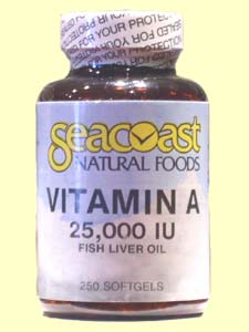 Seacoast Natural Foods Vitamin A comes from fish oil and helps to improve eyes, skin and mucous membranes..