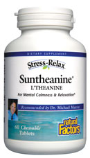 Suntheanine from Natural Factors is a Dr. Michael Murray approved, patented blend of L-Theanine to enhance mental calmness and relaxation.