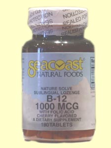 Seacoast Vitamin B12, 1000 mcg, 180 Cherry Flavored Sublingual Lozenges.