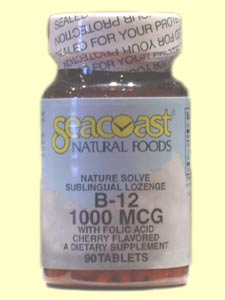 Seacoast Vitamin B12 1,000 mcg Cherry Flavored, 90 Sublingual Lozenges.