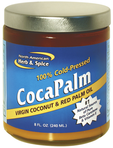Red palm oil, plus cold-pressed virgin coconut oil, praised as the #1 natural food of Beta Carotene and Vitamin E.