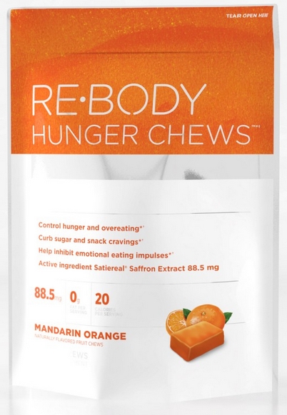 Direct from the makers of SafSlim, the breakthrough Belly Fat solution, Re-Body Hunger Chews contain clinically researched Satiereal Saffron Extract, shown to curb hunger and cravings and inhibit emotional eating impulses..