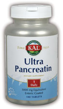 KAL Ultra Pancreatin Digestive Enzyme supplies all three principal groups of pancreatic enzymes: amylase, protease (including trypsin) and lipase..