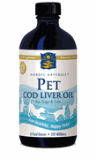 Nordic Naturals Pet Cod Liver Oil is specially formulated for dogs and cats, providing high levels of DHA and EPA which contribute to joint health, heart health, and improved vision in pets..