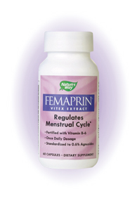 Femaprin is the most widely used supplement for balancing a woman's monthly cycle and for the avoidance of periodic discomforts. Trusted for over 40 years by European health practitioners, Femaprin's unique formula combines clinically proven standardized Vitex (ChasteTree) extract with Vitamin B-6 to help alleviate the bloating, breast tenderness and mood changes associated with premenstrual syndrome (PMS)..